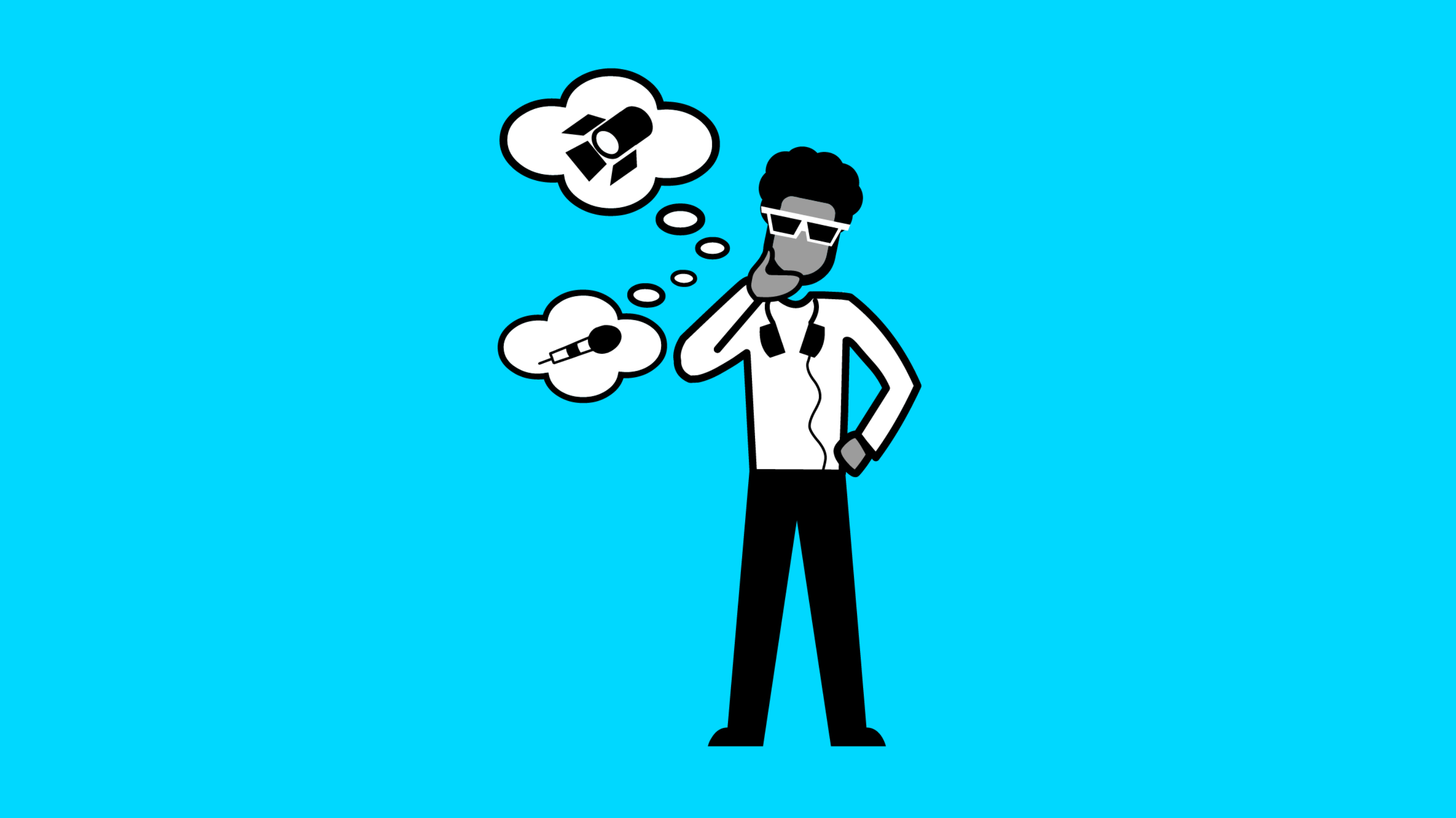 Cartoon character with thought bubbles