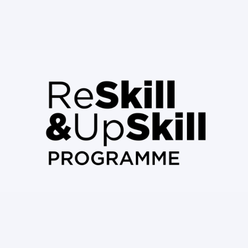 The ReSkill and UpSkill programme logo in black against a white background.