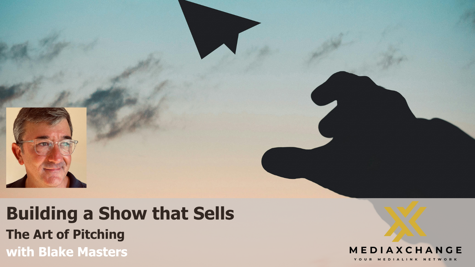 A photograph of a hand throwing a paper airplane into the air alongside a photo of Blake Masters