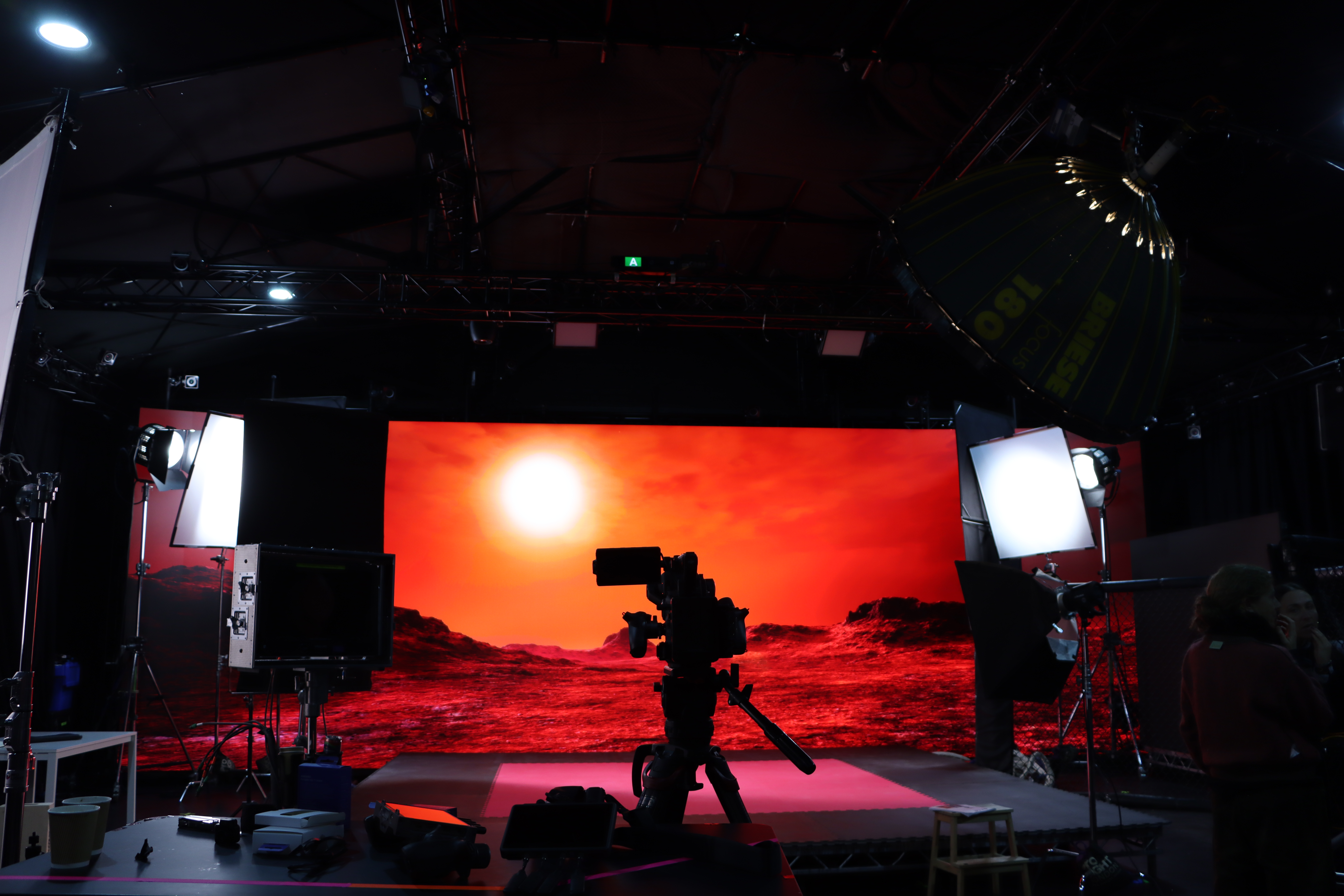 Virtual Production stage with a camera in the middle