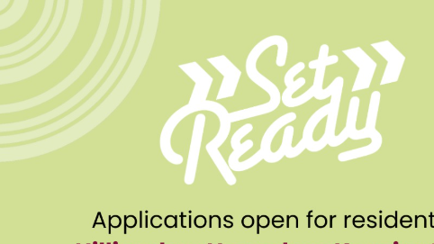 A pale green graphic with the Set Ready logo in white. The graphic advertises new film and tv training available for residents of West London boroughs aged 18 and over.