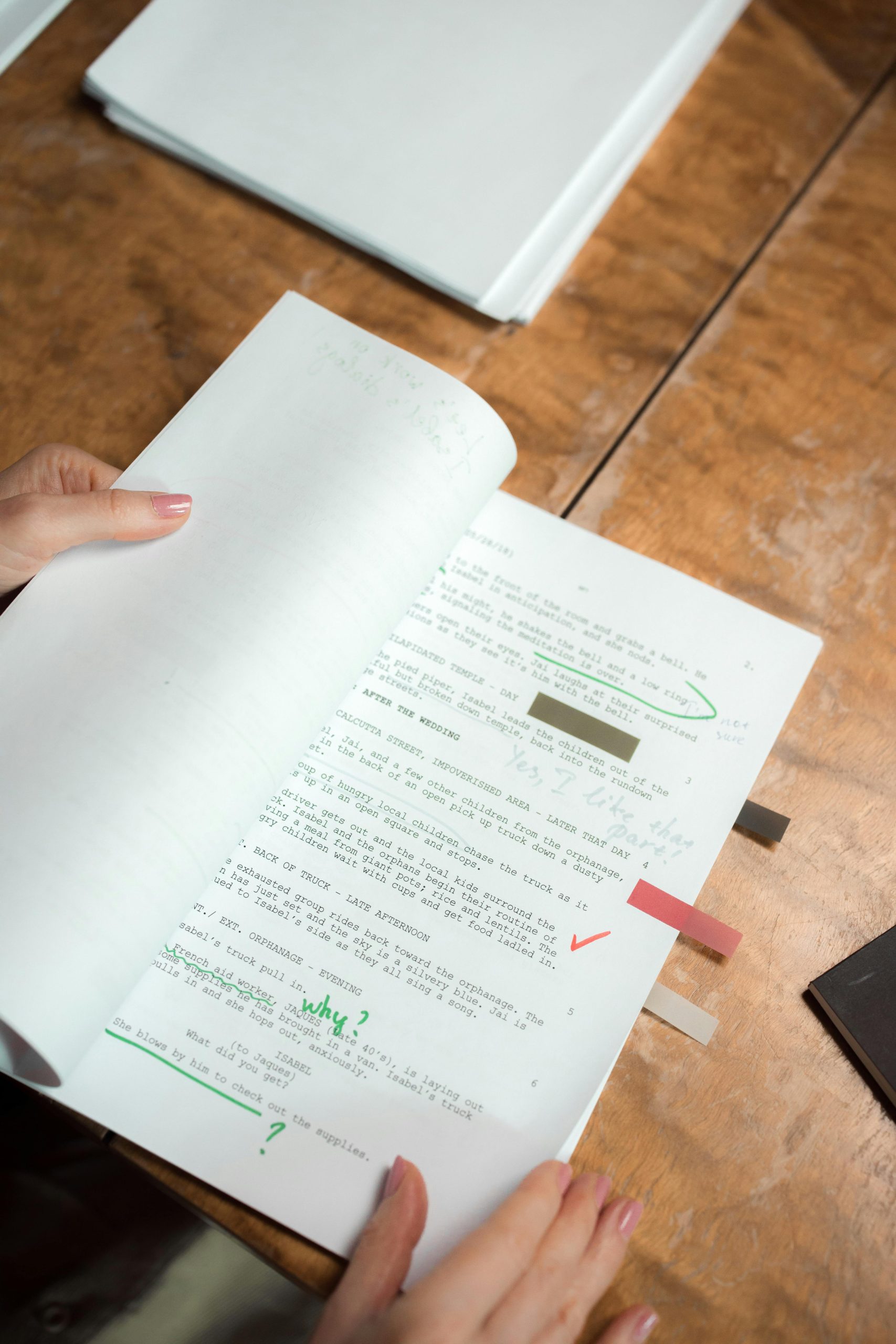 A close-up photo of a screenplay