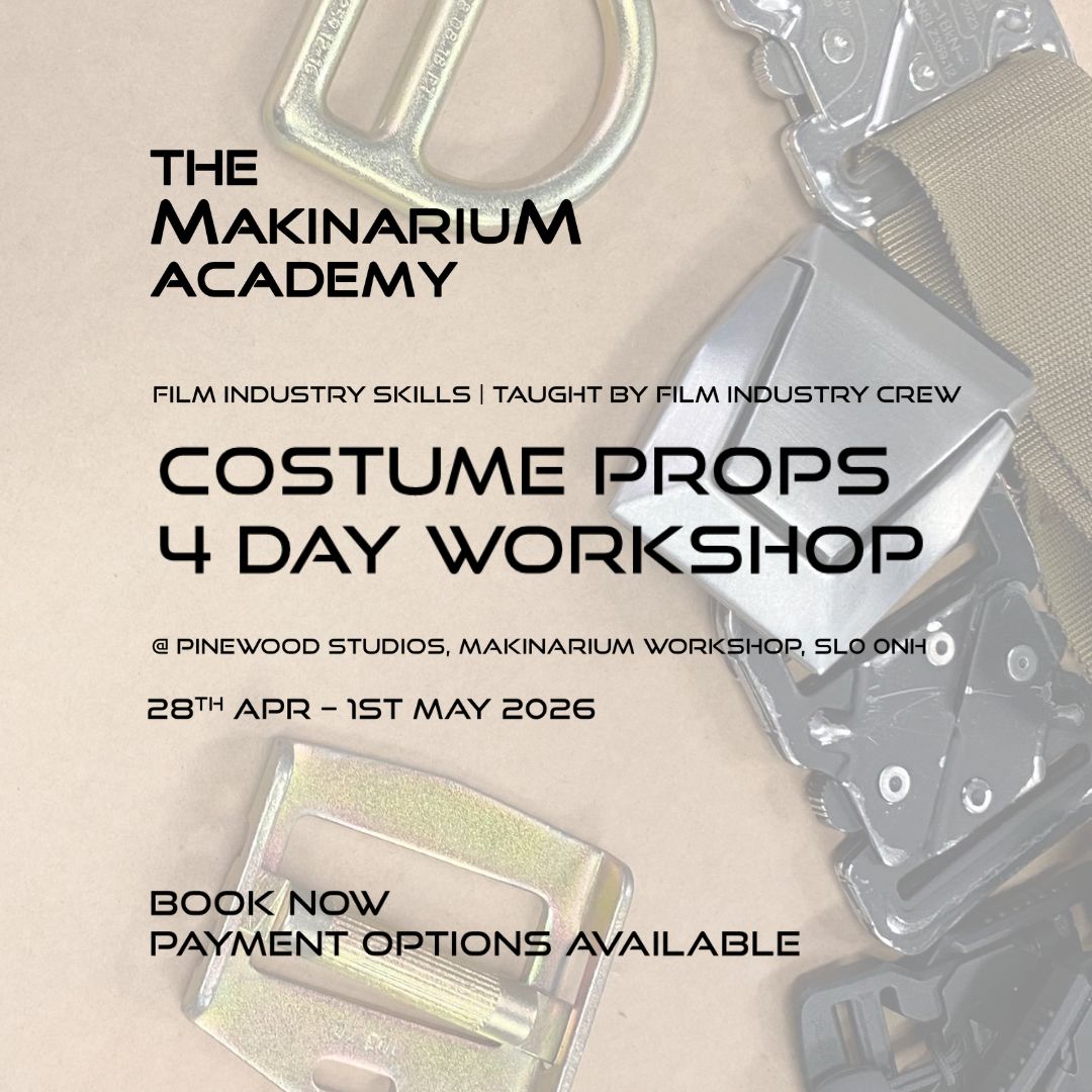 A graphic advertising the Makinarium props workshop