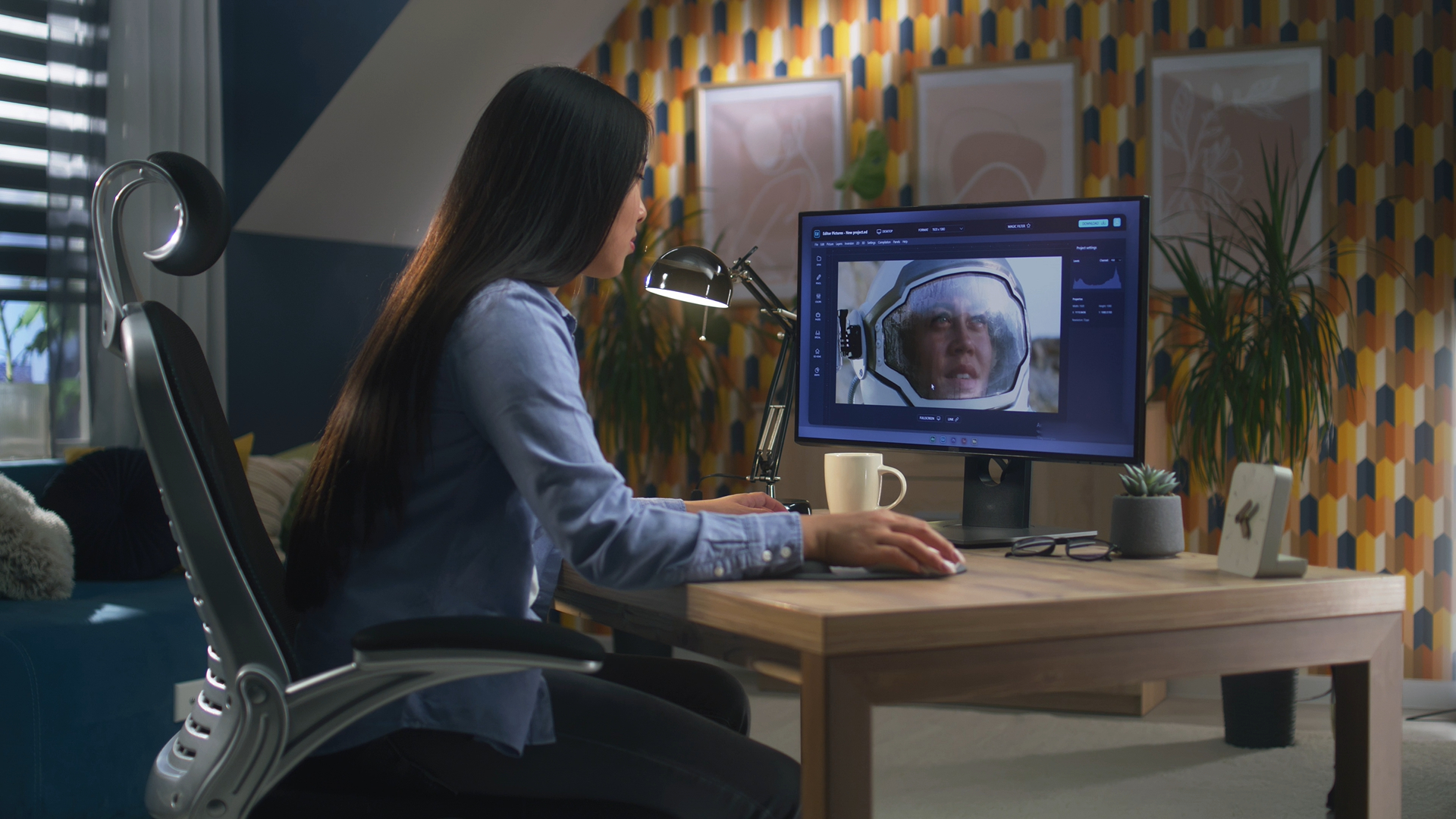 A picture of a person editing an image on a desktop computer.